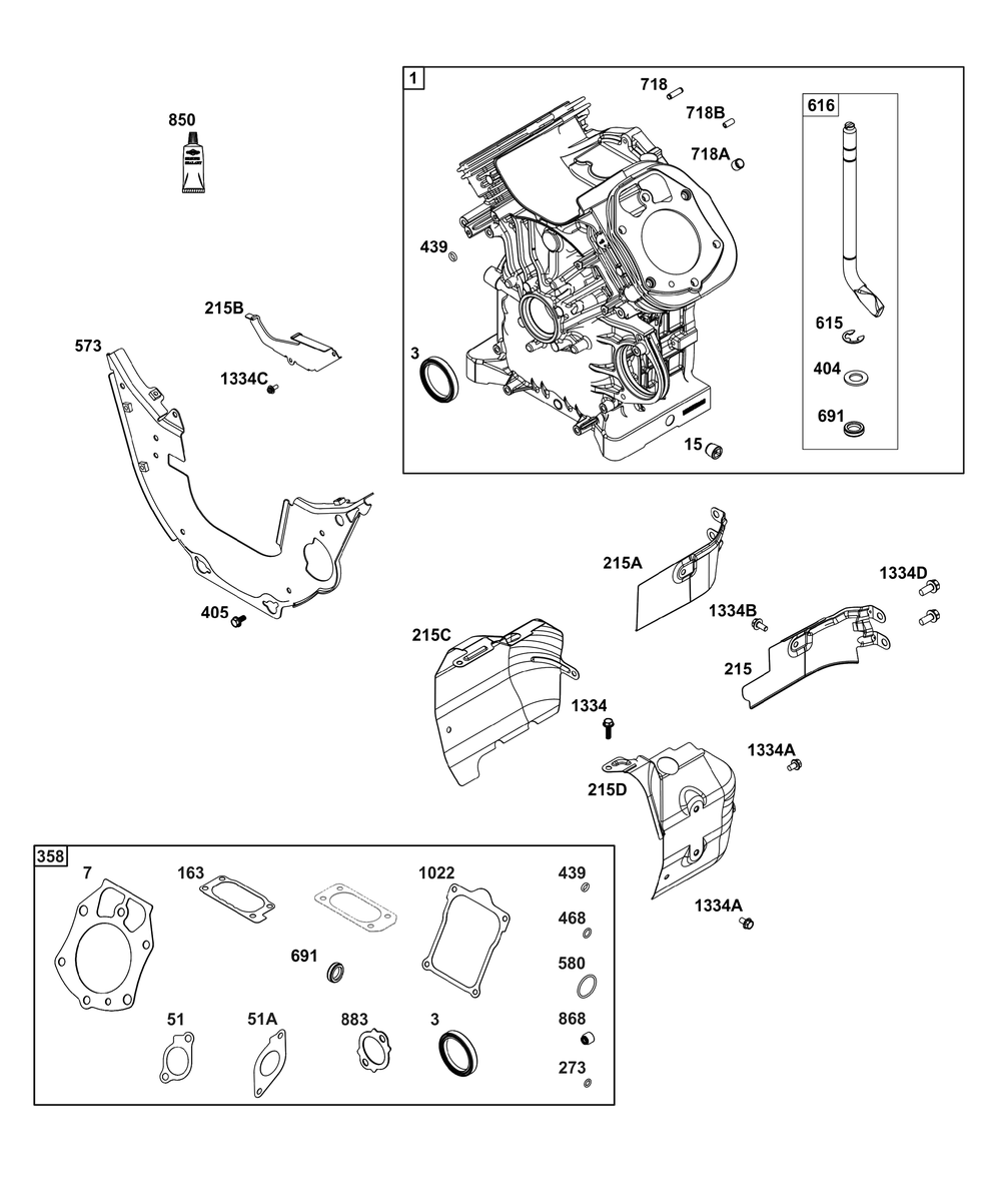 Cylinder Group Diagram and Parts List for 54E177-0109-J1 400000 - 699999 Briggs and Stratton Engine